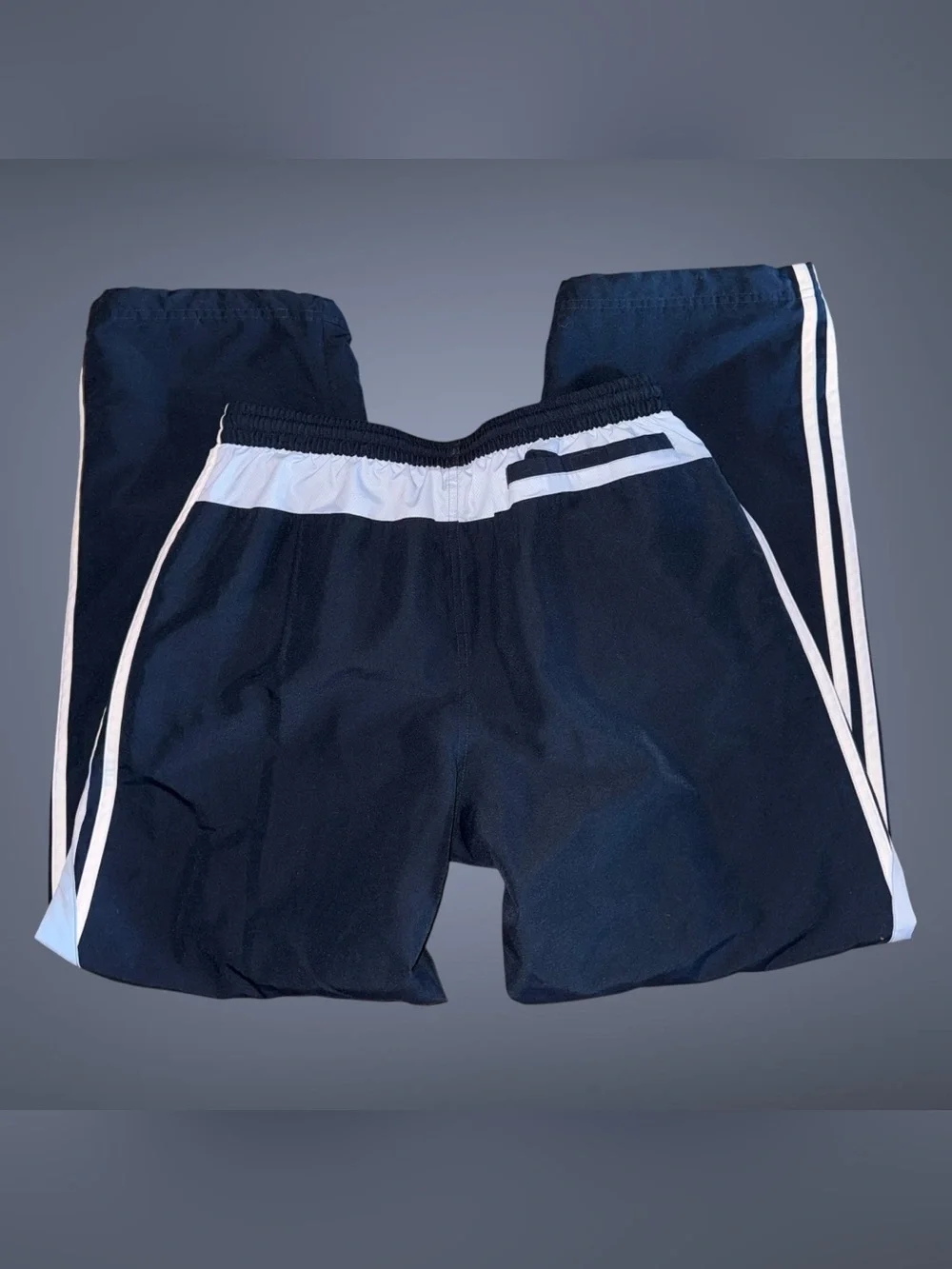 Vintage Y2K Adidas Navy Blue & White Track Pants Mesh Lined Size Medium
